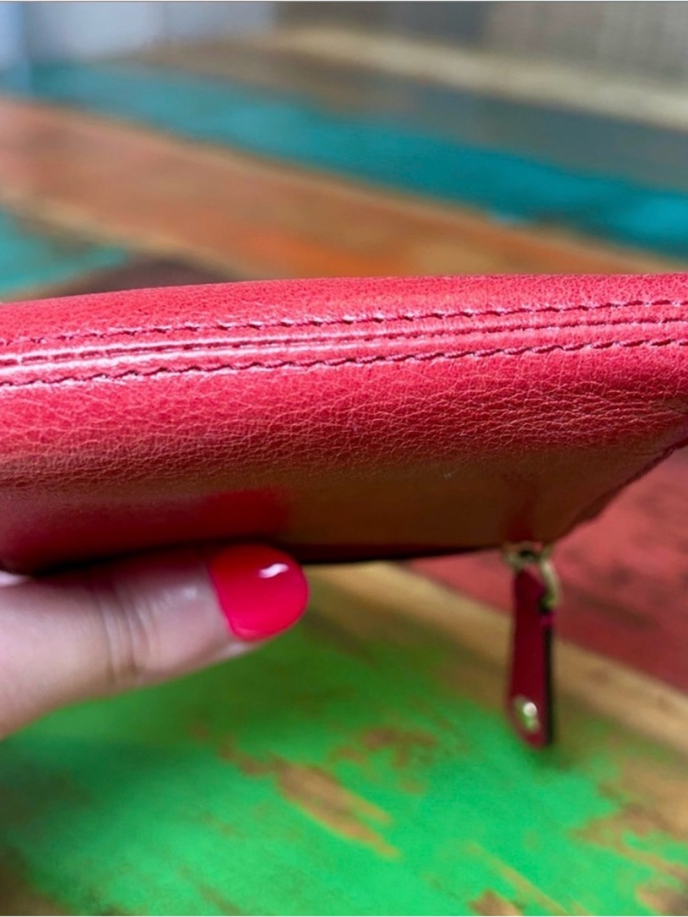 Coach Madison Cherry Red Pleated Bifold Wallet Leather Horse Carriage Retired - Picture 5 of 15